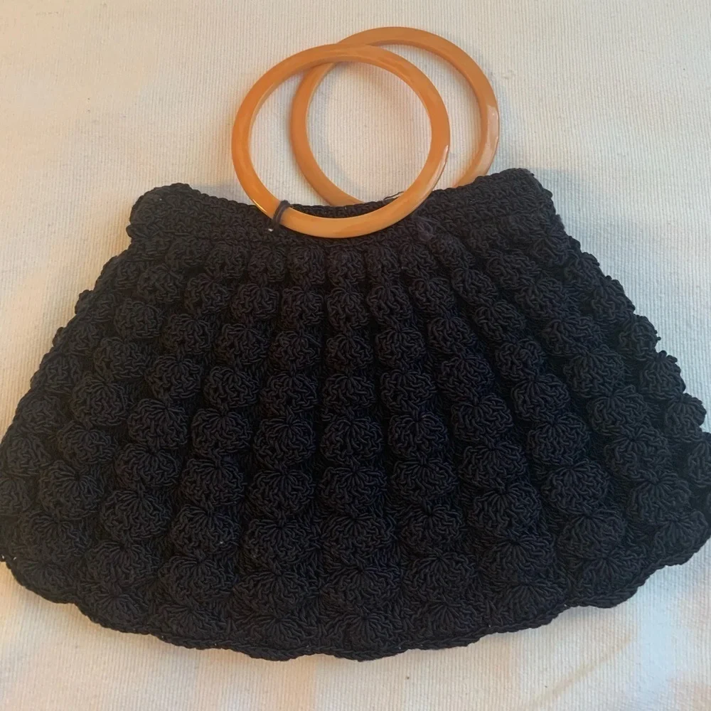 Vintage 1940’s Black Crochet Clutch Purse